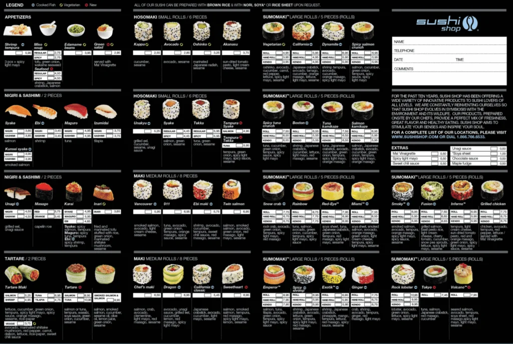 sushi shop menu carte