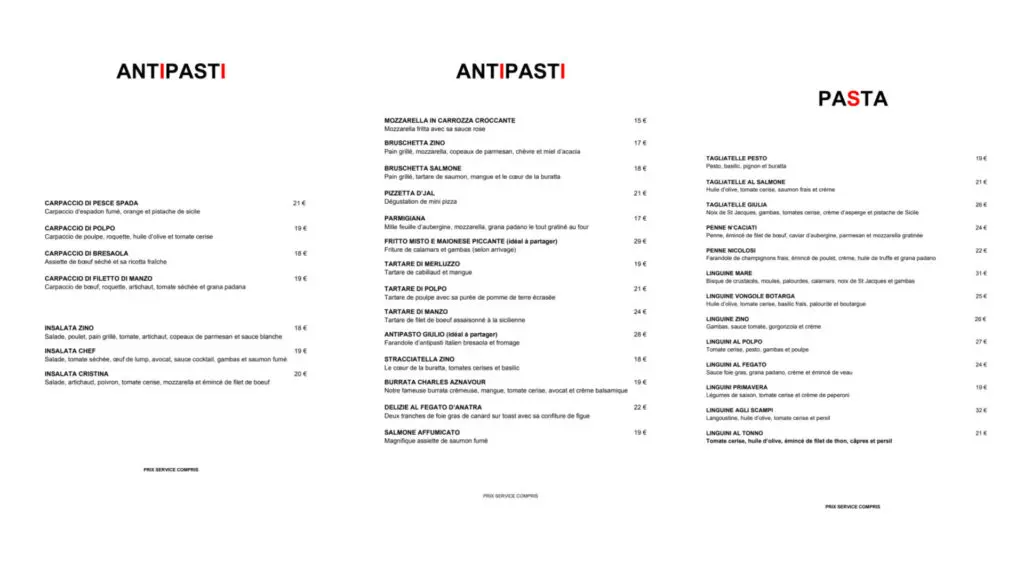 Zino Menu Carte 2