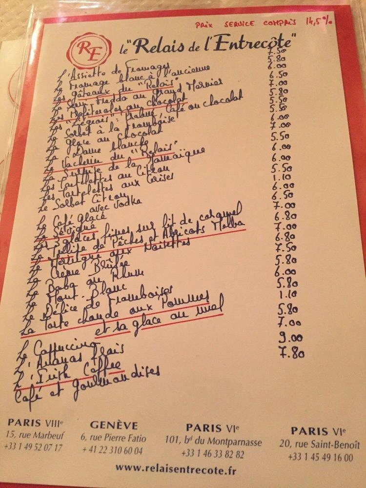 Le Relais Unique menu