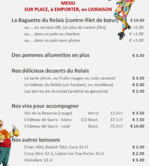 MENU SUR PLACE, à EMPORTER, en LIVRAISON