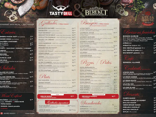 Tasty Grill Menu carte