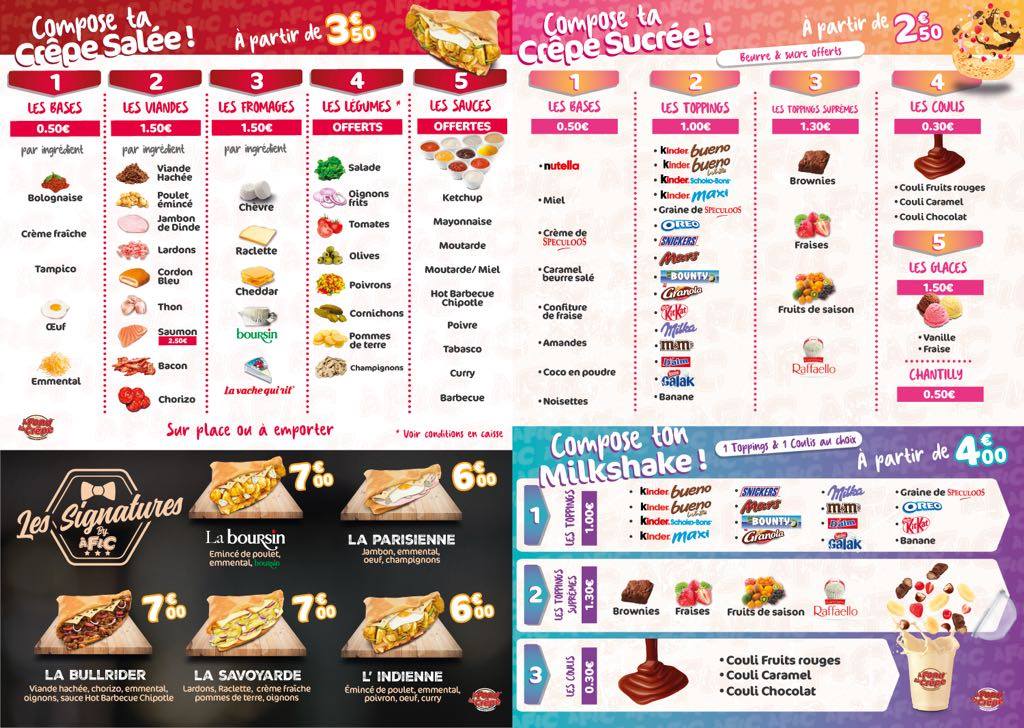 A fond la Crepe ,menu carte