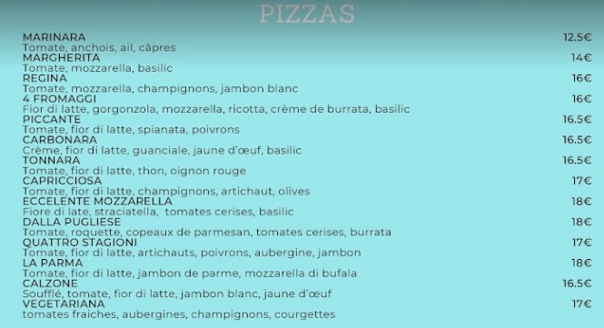 PIZZAS Carte