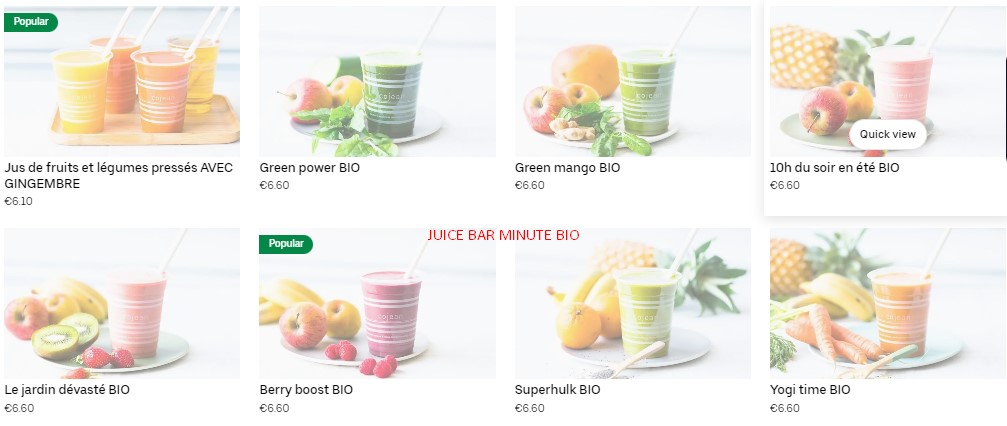 JUICE BAR MINUTE BIO Menu Prix