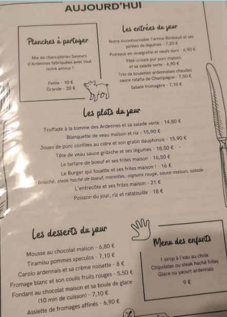 La Grande Tablée Ardennaise Menu Carte