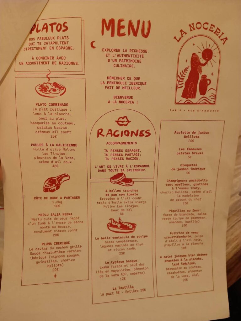 La Noceria Menu carte