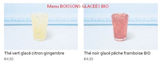 Menu BOISSONS GLACEES BIO