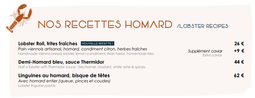 NOS RECETTES HOMARD