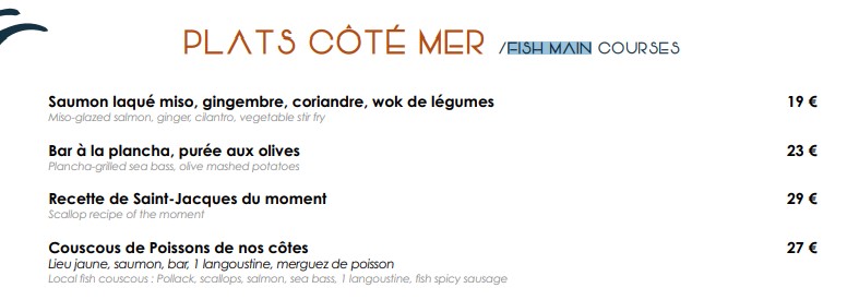 PLATS CÔTÉ MER /FISH MAIN COURSES 