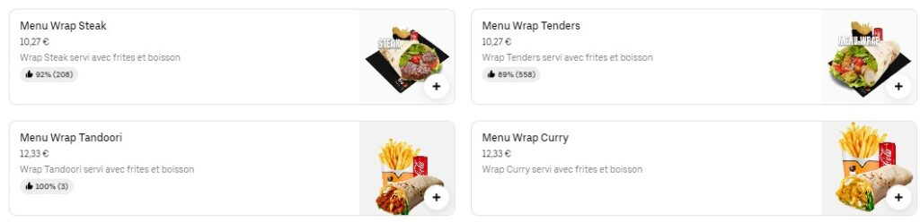 Menu Wraps Prix 