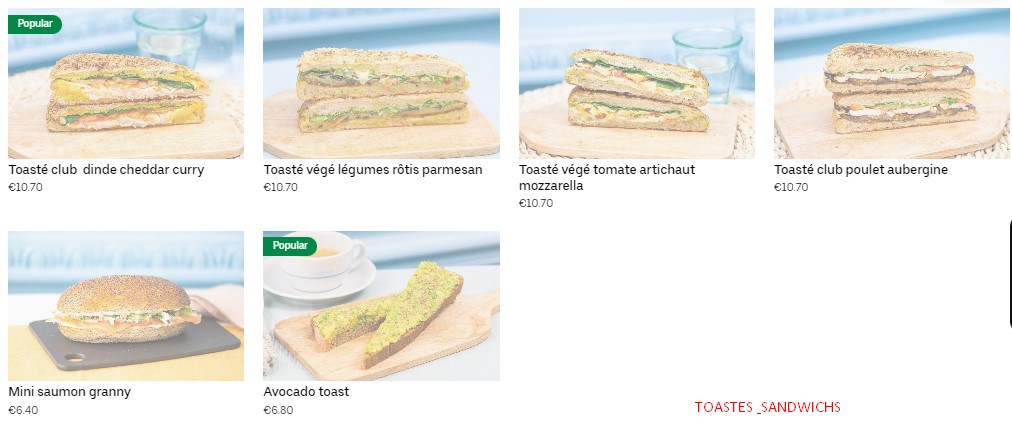 Menu TOASTES & SANDWICHS