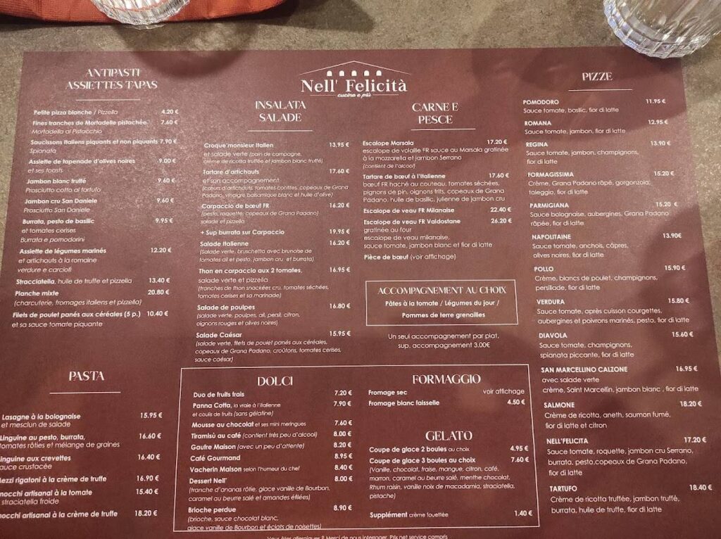 Nell Felicita Menu carte