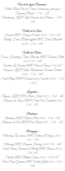 Auberge de Boisset Menu carte