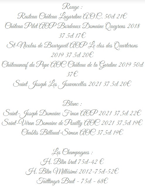 Auberge de Boisset Menu demis