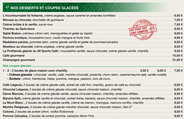 Desserts et Coupes Glacées