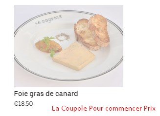 La Coupole Menu Pour commencer Prix