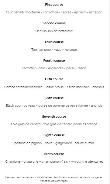 Villa René Lalique Menu Tarif