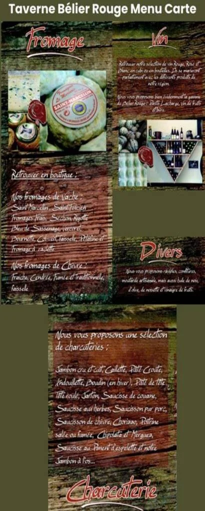 Taverne Bélier Rouge menu carte