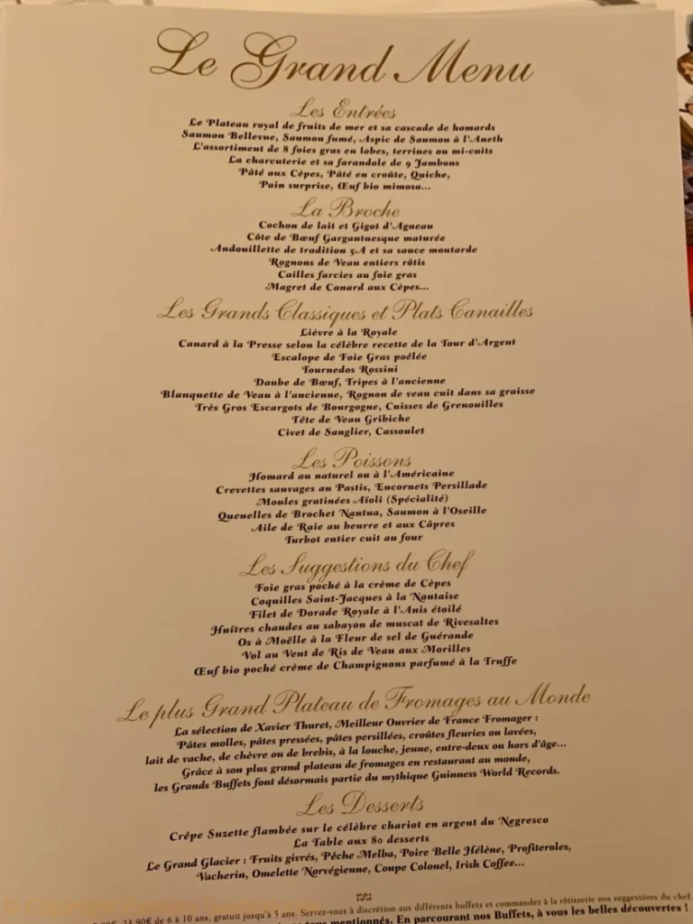 Les Grands Buffets Menu carte