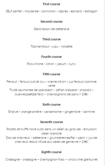 Terroir de la villa rené lalique menu (Prix = 190 €)