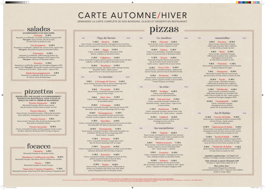 Basilic and Co Menu Carte 