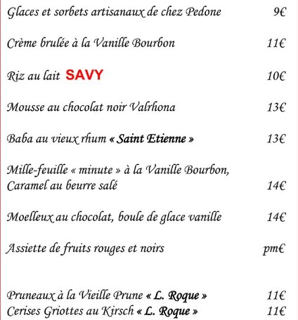 Carte des Desserts (Maison)